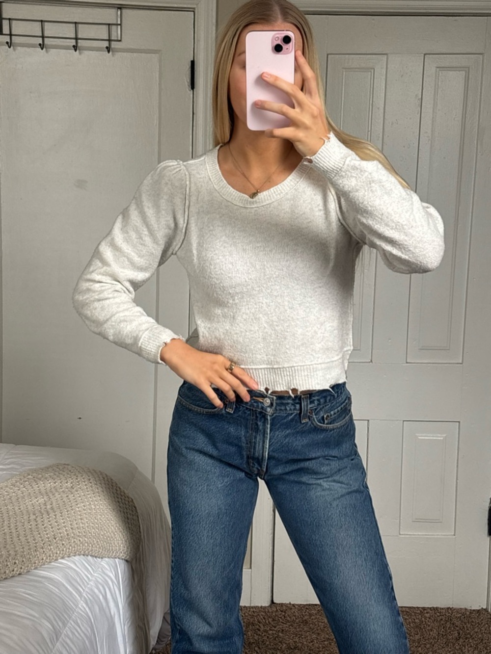 aerie Soft Ivory Knit Crew Sweater